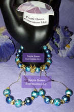 Load image into Gallery viewer, Turquoise Painted Glass 10mm Bead Ladies Bracelet and Hoop Earring Set. *All metal materials are hypoallergenic.