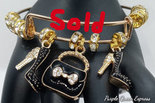 Load image into Gallery viewer, Unique Gold Charm Accent Adjustable Bangle Bracelets