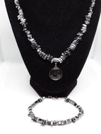 Custom Ladies Hematite Stone Chip Necklace with Coordinating Bracelet